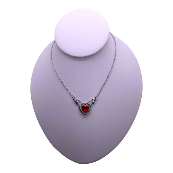 Imitation Red Ruby CZ Cubic Zirconia Gemstone Angel Wings Heart Necklace - Picture 7 of 9